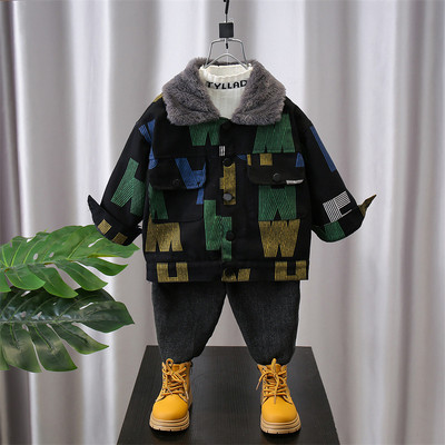 Νέο Παιδικό τζιν βελούδινο παλτό Fashion Boys` Letter Jacket Winter 2-11Y