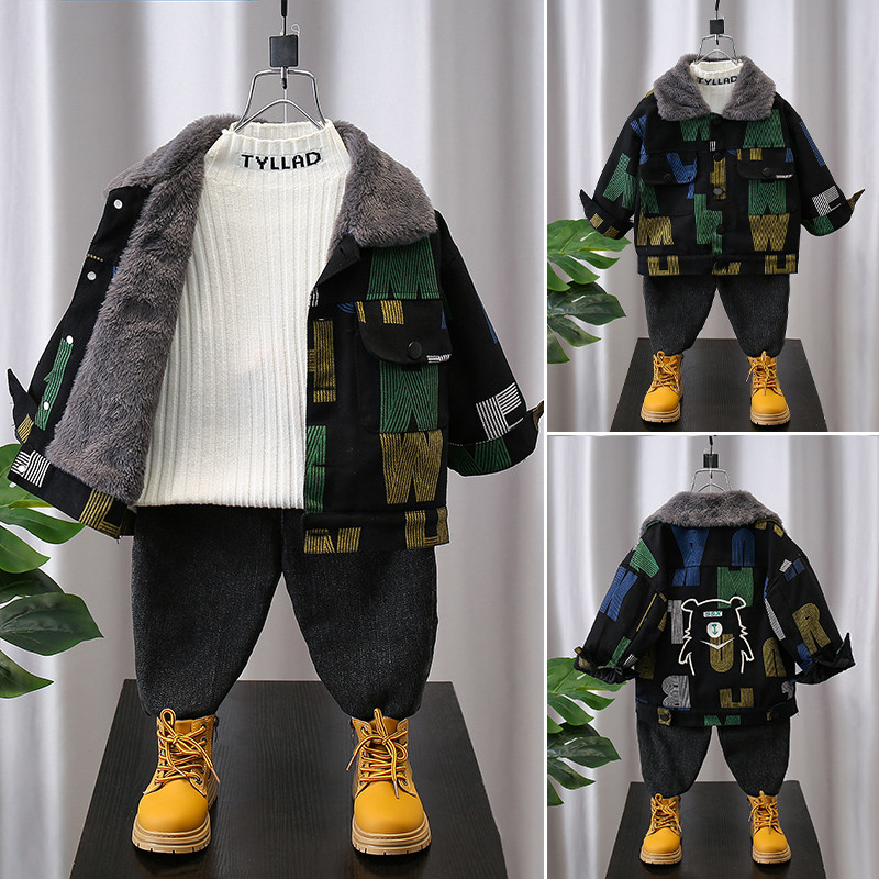 Novi dječji traper plišani kaput, modna dječačka jakna s pismom, zima 2-11 g