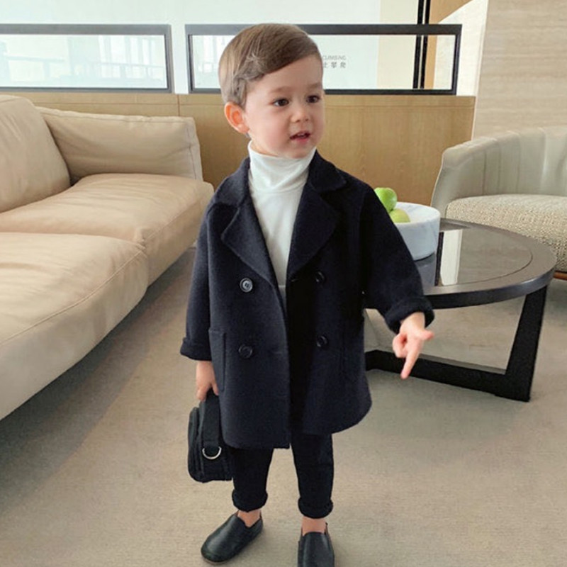 Jesen Zima Jakna za dječake Jednobojna Klasična modna vjetrovka za očuvanje topline Kaput dugih rukava Vunena gornja odjeća Dječja odjeća