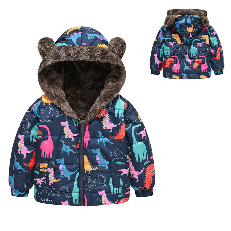 Vjetrovka Dječji topli kaput Zimska dječja jakna za djevojčice, s kapuljačom, slatkim crtežima, gornja odjeća za malu djecu, patentni zatvarač, otporna na vjetar
