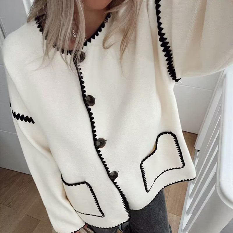 Elegantna patchwork jakna s džepovima Ženske kapute dugih rukava s O-izrezom i gumbima 2023. Jesen Zima Moda Topla ulična odjeća Ženska gornja odjeća