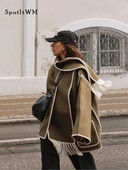 Γυναικείες μοδάτες ζεστά παλτό με κασκόλ Κομψά μακρυμάνικα μπουφάν με μονό στήθος 2023 Φθινόπωρο Χειμώνας Lady Loose Streetwear