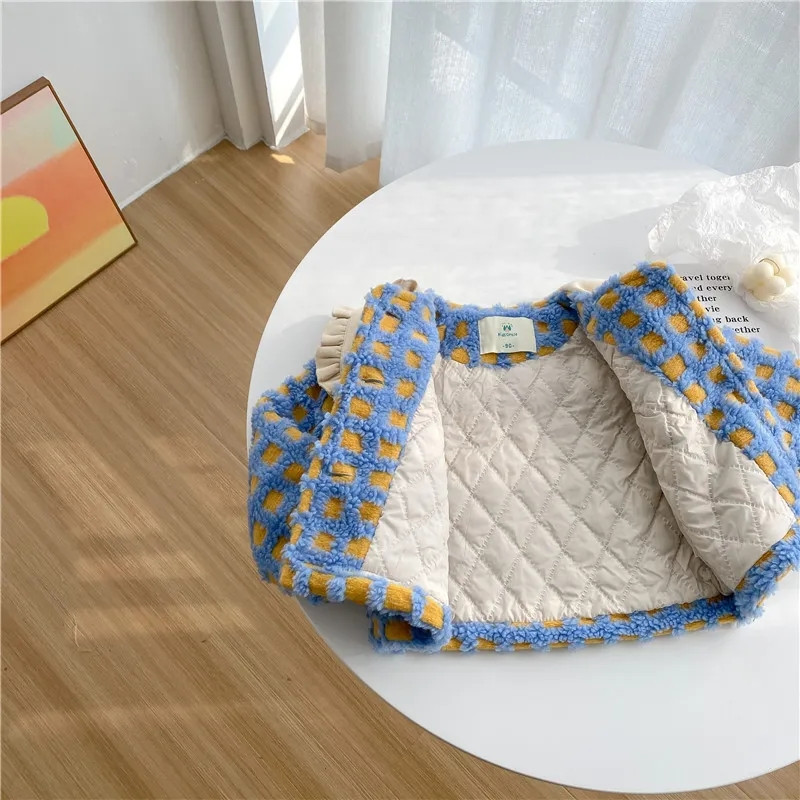 Prošiveni kaput za djevojčice Novi zimski pamučni kaput za djevojčice 2023. Podebljana pamučna jakna s reverima Karirani pamučni kaput odgovarajuće boje