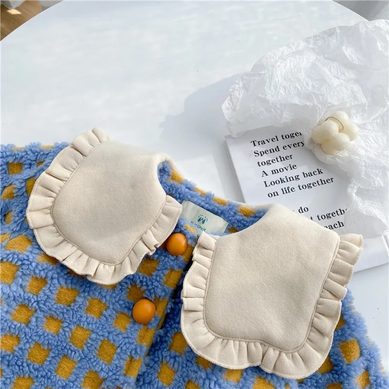 Prošiveni kaput za djevojčice Novi zimski pamučni kaput za djevojčice 2023. Podebljana pamučna jakna s reverima Karirani pamučni kaput odgovarajuće boje