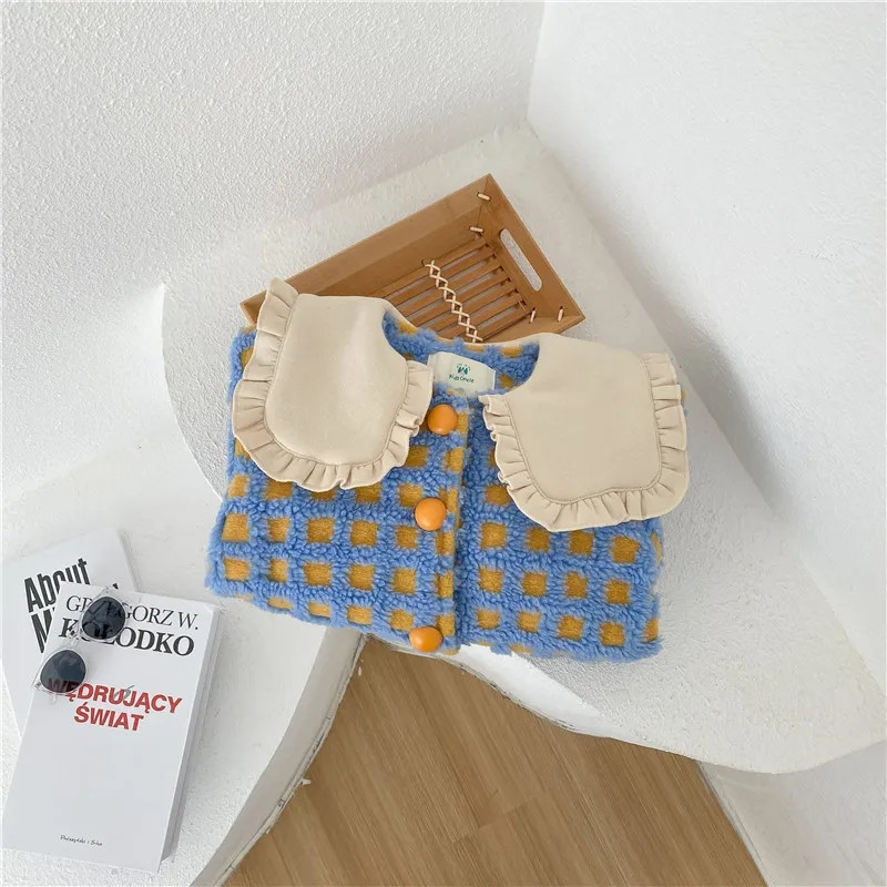 Prošiveni kaput za djevojčice Novi zimski pamučni kaput za djevojčice 2023. Podebljana pamučna jakna s reverima Karirani pamučni kaput odgovarajuće boje