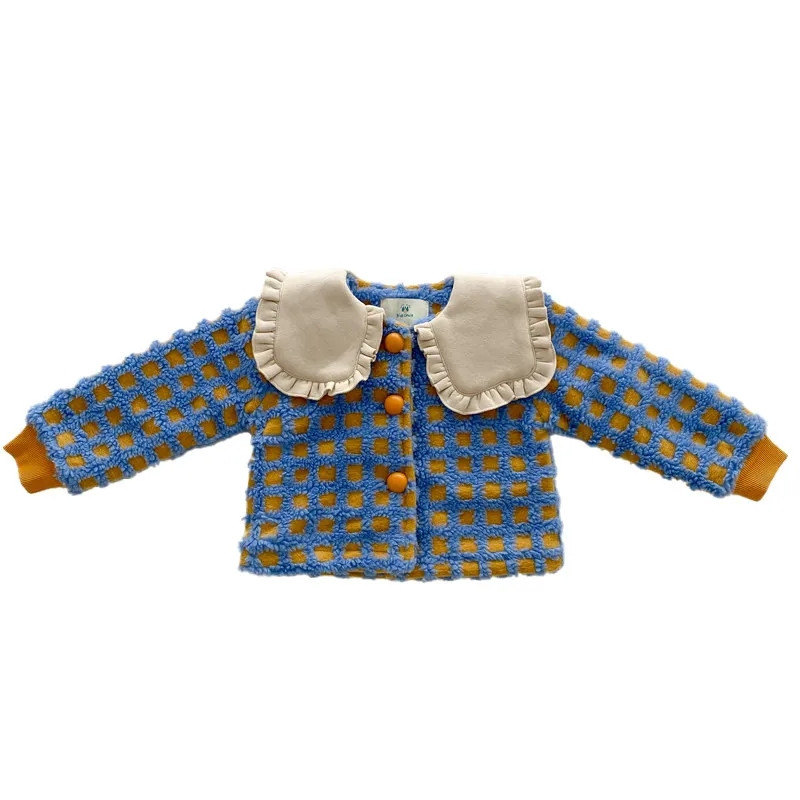 Prošiveni kaput za djevojčice Novi zimski pamučni kaput za djevojčice 2023. Podebljana pamučna jakna s reverima Karirani pamučni kaput odgovarajuće boje