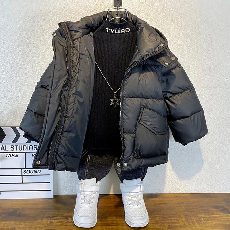 Modni kaput za dječake od 2 do 14 godina, zimska dječja jakna, deblja gornja odjeća s kapuljačom i patentnim zatvaračem za malu djecu CH04