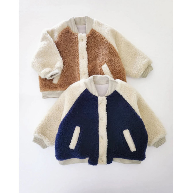 FOCUSNORM 0-4Y Jesen Zima Dječja dječačka jakna Flis jakna kontrastne boje dugih rukava i dugmadi