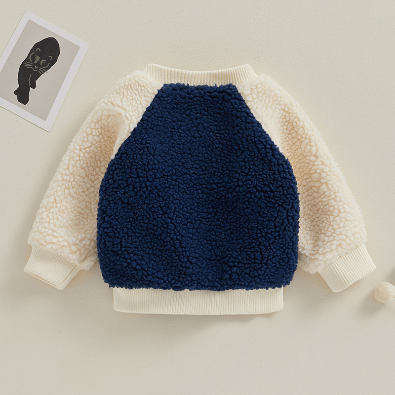 FOCUSNORM 0-4Y Jesen Zima Dječja dječačka jakna Flis jakna kontrastne boje dugih rukava i dugmadi