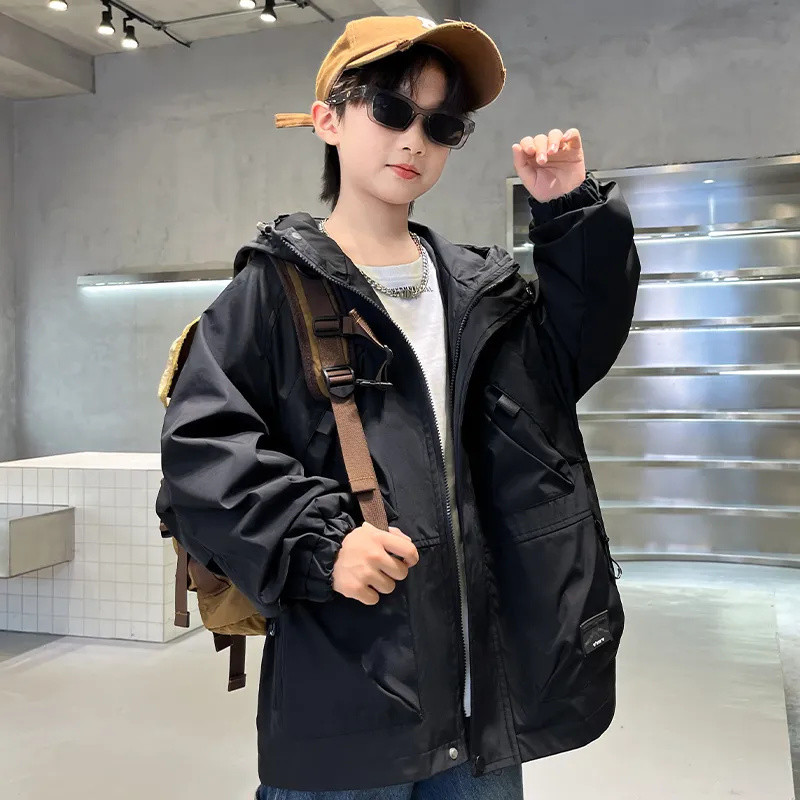 Jakne za dječake Jesenski kaput otporan na vjetar Dječja parka Odjeća 5-14 godina Tinejdžeri Gornja odjeća s kapuljačom CH87