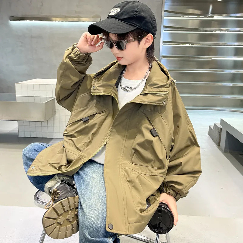 Jakne za dječake Jesenski kaput otporan na vjetar Dječja parka Odjeća 5-14 godina Tinejdžeri Gornja odjeća s kapuljačom CH87