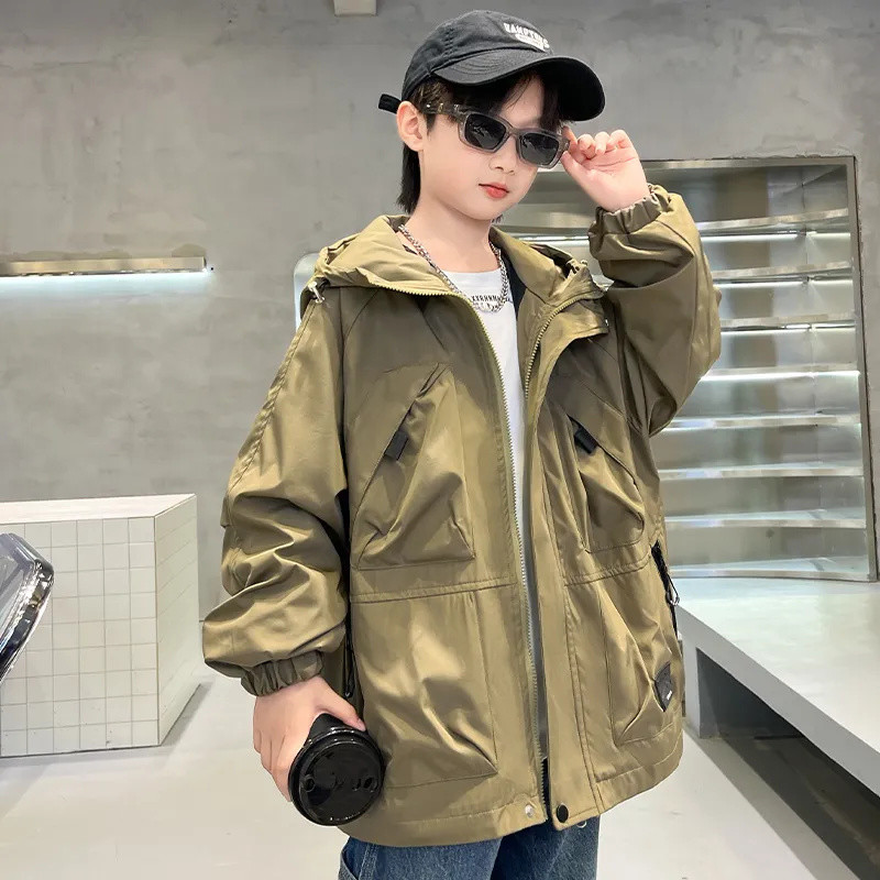 Jakne za dječake Jesenski kaput otporan na vjetar Dječja parka Odjeća 5-14 godina Tinejdžeri Gornja odjeća s kapuljačom CH87