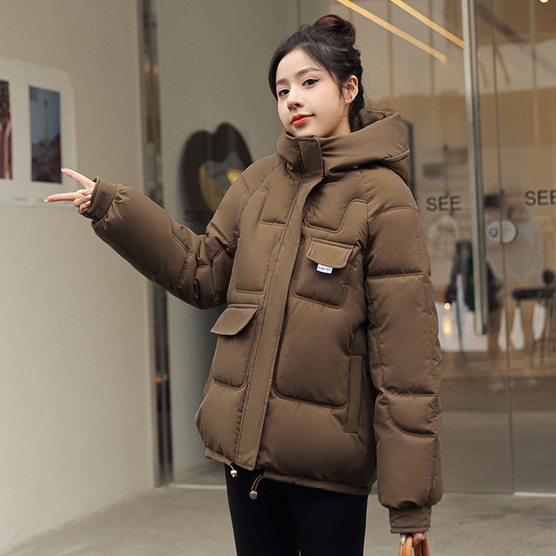H Jesen Zima Široki kaput s kapuljačom Pamučno podstavljene jakne Deblja topla parka Ženska ležerna jednobojna gornja odjeća s velikim džepom
