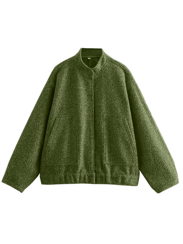 Modne bomber jakne Ženske proljeće 2023. Jednobojne jakne dugih rukava sa samostojećim ovratnikom Ženski kaputi s džepovima Ženska cool ulična odjeća