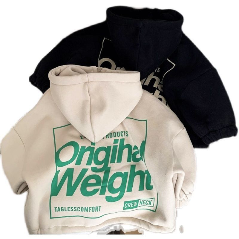 Kaput od 100% pamuka za dječake i djevojčice s podstavom od flisa 2023., novi dječji pulover s slovima, beba, prikladna majica s kapuljačom