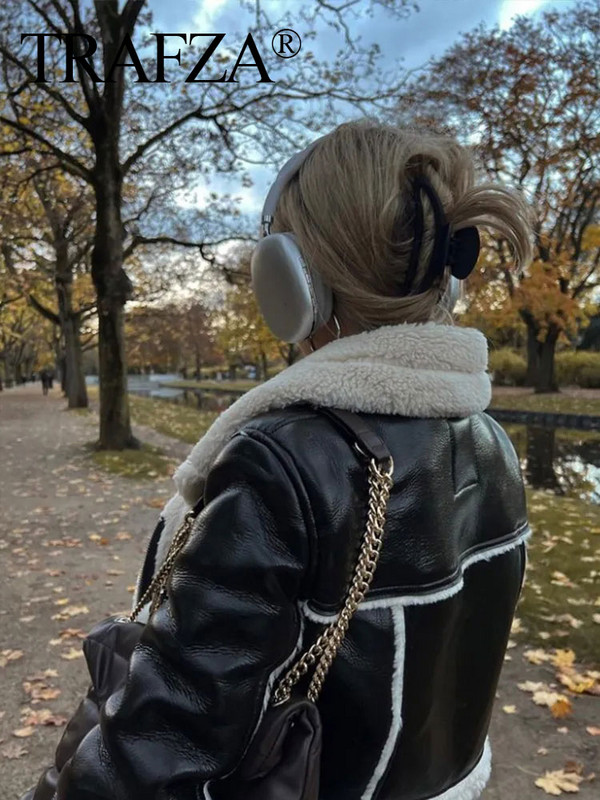 TRAFZA Ženski debeli topli kaput Vintage čvrsti prednji patentni zatvarač s reverom i izrezom Jakne dugih rukava Jesen Zima Ženska ležerna gornja odjeća