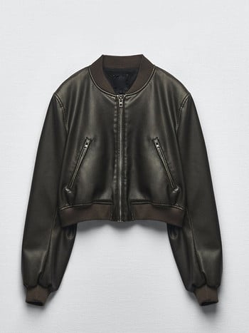 Μόδα Γυναικεία μπουφάν Bomber Chic Cropped Δερμάτινο Κοντό Παλτό Γυναικείο Stand γιακά Γοτθικά Αγωνιστικά Μπουφάν Biker Motorcycle Outerwear