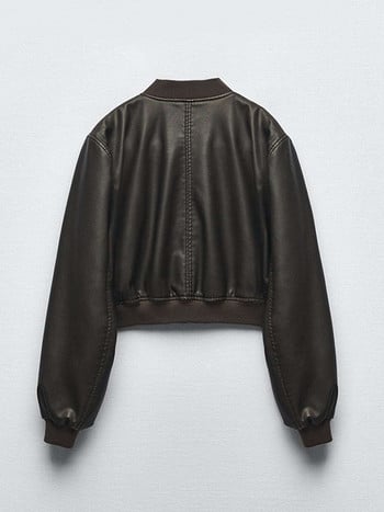 Μόδα Γυναικεία μπουφάν Bomber Chic Cropped Δερμάτινο Κοντό Παλτό Γυναικείο Stand γιακά Γοτθικά Αγωνιστικά Μπουφάν Biker Motorcycle Outerwear