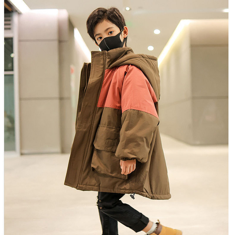 Zimska jakna za dječake Parka srednje dužine, pamučna vjetrovka s kapuljačom, jakna za grijanje, zaštita od hladnoće TZ959