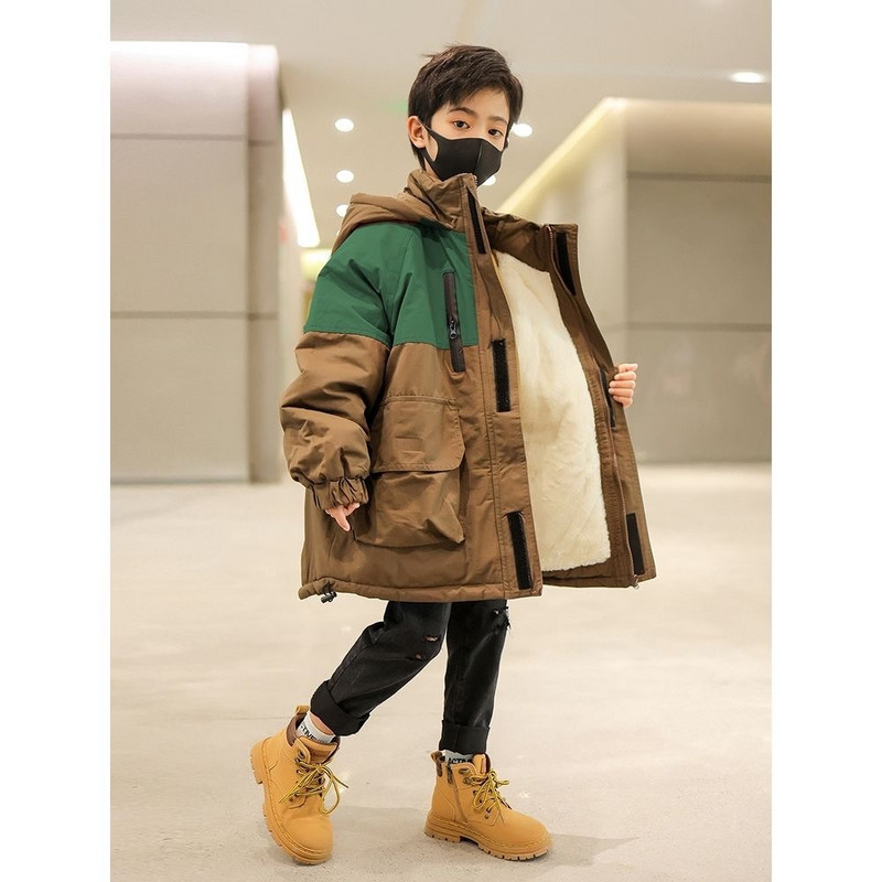 Zimska jakna za dječake Parka srednje dužine, pamučna vjetrovka s kapuljačom, jakna za grijanje, zaštita od hladnoće TZ959