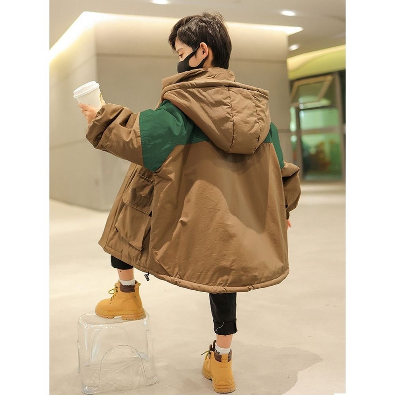 Zimska jakna za dječake Parka srednje dužine, pamučna vjetrovka s kapuljačom, jakna za grijanje, zaštita od hladnoće TZ959