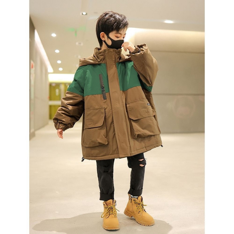 Zimska jakna za dječake Parka srednje dužine, pamučna vjetrovka s kapuljačom, jakna za grijanje, zaštita od hladnoće TZ959