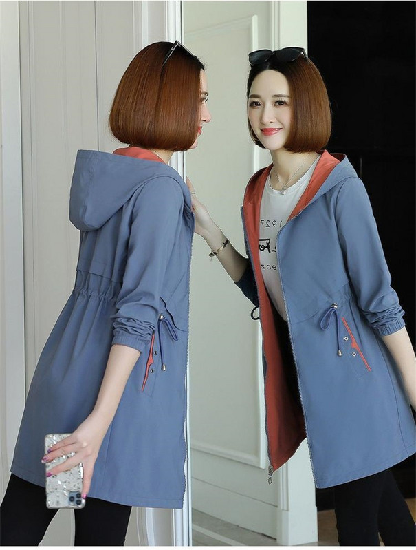 Nova jesenska vjetrobranska jakna za 2023. Ženski kaputi s kapuljačom Ležerne osnovne jakne s dvije strane Srednje dugi trenč kaput Gornja odjeća 3XL