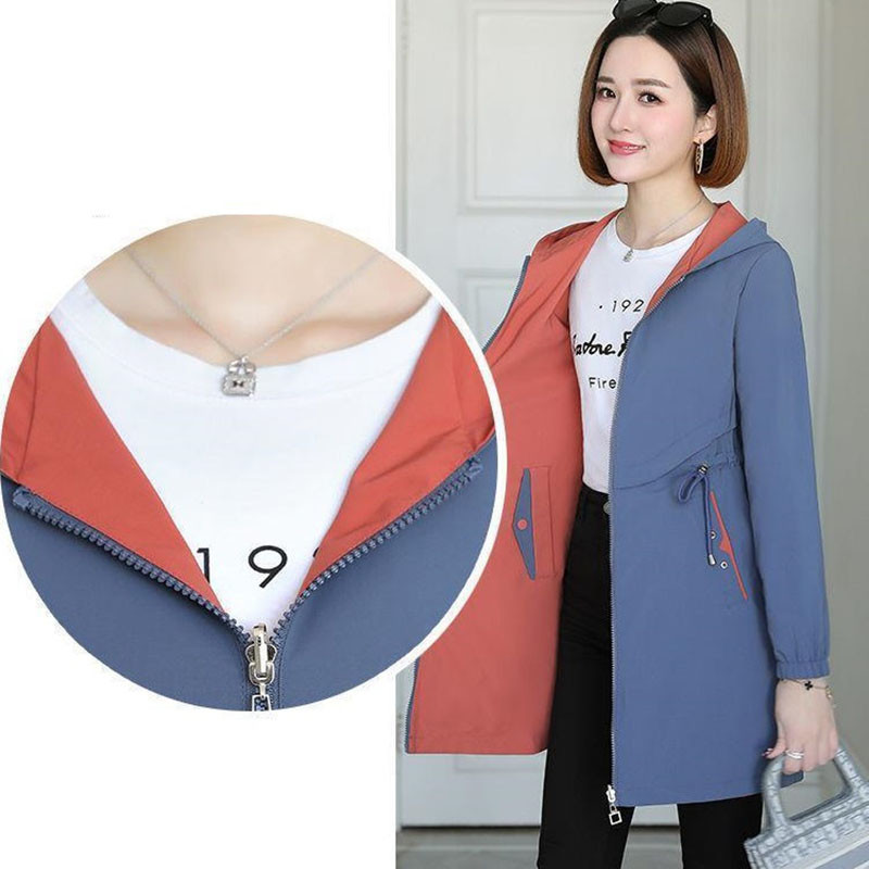 Nova jesenska vjetrobranska jakna za 2023. Ženski kaputi s kapuljačom Ležerne osnovne jakne s dvije strane Srednje dugi trenč kaput Gornja odjeća 3XL