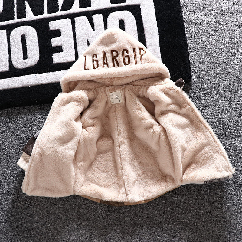 Dječji vuneni kaput s kapuljačom za dječake, novi zimski baršunasti termo karirani kaput za slobodno vrijeme, sportove na otvorenom, gornji dio