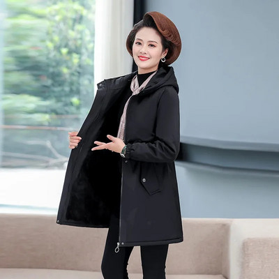 Palton pentru femei Parka Jachetă de iarnă Fleece Bumbac Haine oversize Thicke Plush Casual Glugă Mid Long îmbrăcăminte exterioară Femei Windbreakers
