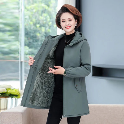 Palton pentru femei Parka Jachetă de iarnă Fleece Bumbac Haine oversize Thicke Plush Casual Glugă Mid Long îmbrăcăminte exterioară Femei Windbreakers
