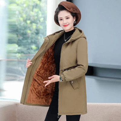Palton pentru femei Parka Jachetă de iarnă Fleece Bumbac Haine oversize Thicke Plush Casual Glugă Mid Long îmbrăcăminte exterioară Femei Windbreakers