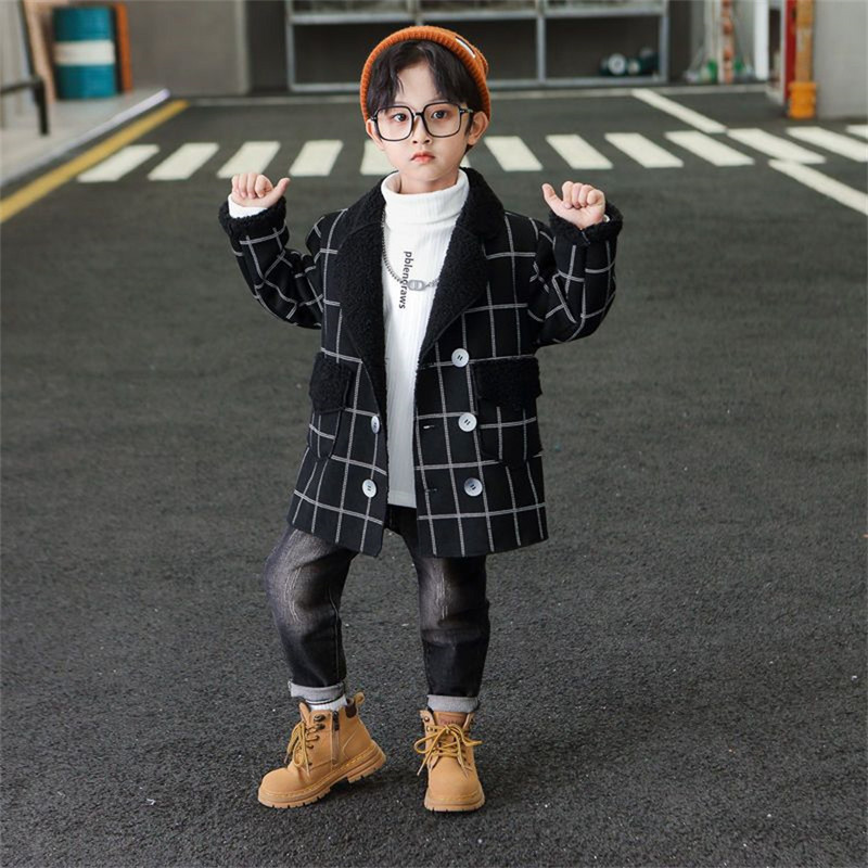 Nova modna karirana vunena jakna za dječake za zimu Dječji kaput od mješavine vune Topla gornja odjeća Odjeća za tinejdžerice 3-13 godina