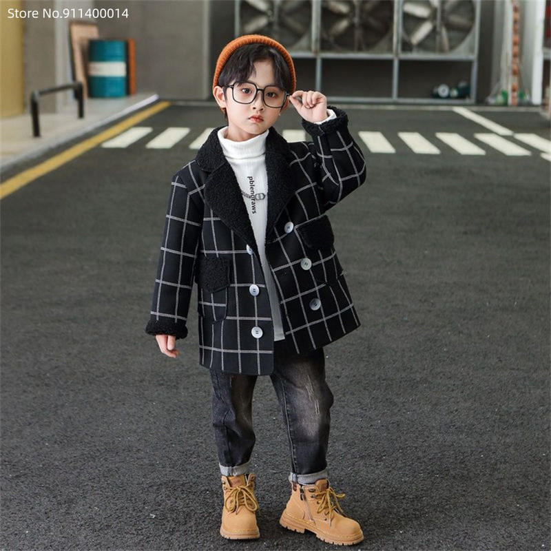 Nova modna karirana vunena jakna za dječake za zimu Dječji kaput od mješavine vune Topla gornja odjeća Odjeća za tinejdžerice 3-13 godina