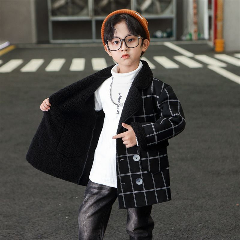 Nova modna karirana vunena jakna za dječake za zimu Dječji kaput od mješavine vune Topla gornja odjeća Odjeća za tinejdžerice 3-13 godina
