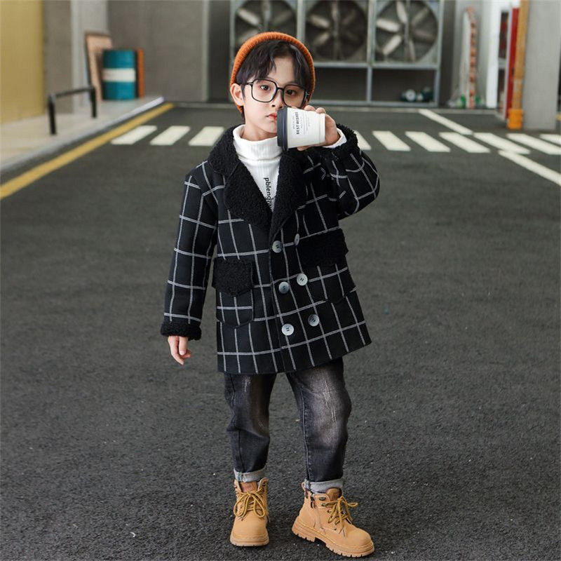 Nova modna karirana vunena jakna za dječake za zimu Dječji kaput od mješavine vune Topla gornja odjeća Odjeća za tinejdžerice 3-13 godina