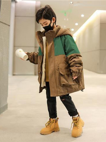 Бебешко детско палто Зимно удебелено яке за момчета Топло плюс горно облекло Детски снежен костюм с качулка Дрехи за малки деца 5-12 години XMP436