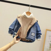 Νέα Παλτό Fleece Θερμικό Τζιν Παλτό Αγόρια Μόδα μπουφάν από βαμβακερό μαλλί Jean Cardigan Patchwork Cartoon Hoodies Παιδικά χειμωνιάτικα ρούχα