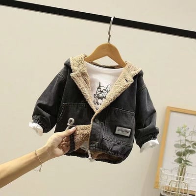 Νέα Παλτό Fleece Θερμικό Τζιν Παλτό Αγόρια Μόδα μπουφάν από βαμβακερό μαλλί Jean Cardigan Patchwork Cartoon Hoodies Παιδικά χειμωνιάτικα ρούχα