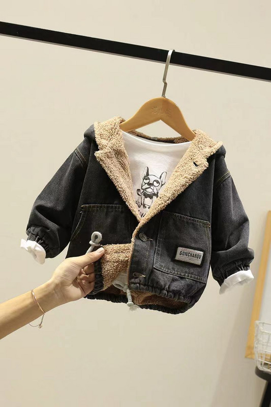 Novi kaputi Flis termo traper kaput za dječake Pamučna vunena jakna Modni jean kardigan Patchwork majice s kapuljačom iz crtića Dječja zimska odjeća