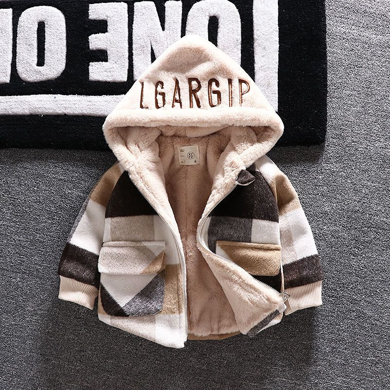 Dječački novi zimski baršunasti podebljani termo karirani kaput Dječji vuneni kaput s kapuljačom za slobodno vrijeme i sportove na otvorenom Top