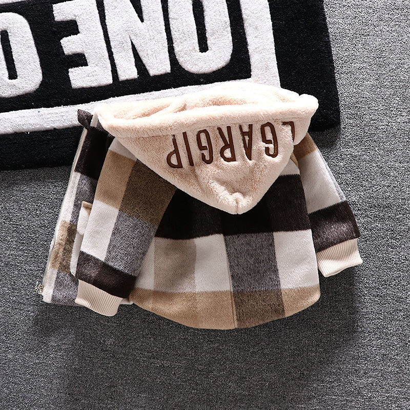 Dječački novi zimski baršunasti podebljani termo karirani kaput Dječji vuneni kaput s kapuljačom za slobodno vrijeme i sportove na otvorenom Top