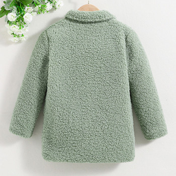 Корейски стил Есен Зима Бебешки кожени палта за момичета Зелени едноредни жилетки за малки деца Вълнени смесени топли детски дрехи