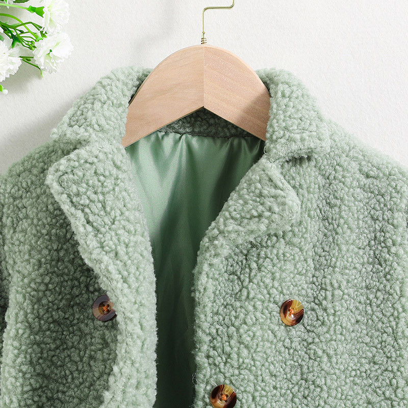 Korejski stil Jesen Zima Bunde za djevojčice Zeleni kardigani s jednim kopčanjem za malu djecu Mješavina vune Topla dječja vanjska odjeća