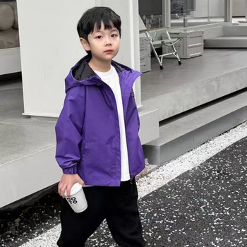 Палта за момчета Пролет Есен 2023 г. Нови детски корейски едноцветни якета с качулка Ежедневни основни ципове с пълни ръкави Къси горни дрехи