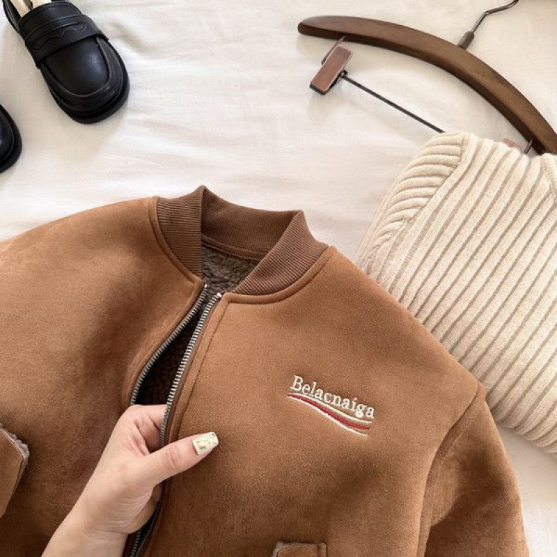 Flis jakna za dječake Jesen Zima Sloma Vez Debela topla Bejzbol kaput od janjeće vune Patent zatvarač Ležerna gornja odjeća za dječake