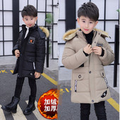 4 6 8 10 12 14 Years Big Boys Jacket Autumn Winter Plus Velvet Warm Teen Παιδικά Μπουφάν Μόδα Μεσαίου μήκους φερμουάρ με κουκούλα για αγόρια