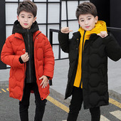 4 6 8 10 12 14 Χρόνια Big Boys Jacket Φθινόπωρο Χειμώνας Παχύ Ζεστό Έφηβο Παιδικά Μπουφάν Μόδα Μακρύ Στιλ Φερμουάρ με κουκούλα για αγόρια