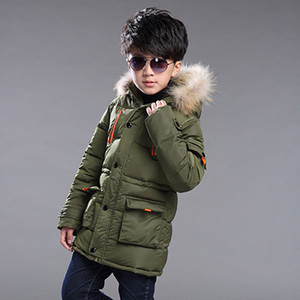 4 6 8 10 12 14 Χρόνια Big Boys Jacket Φθινόπωρο Χειμώνας Παχύ Ζεστό Έφηβο Παιδικά Μπουφάν Μόδα Μακρύ Στιλ Φερμουάρ με κουκούλα για αγόρια