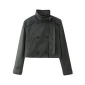 Νέα γυναικεία μόδα Oversized Cropped Trench Coats Vintage με διπλό κουμπί μακρυμάνικο γυναικείο κοντό αντιανεμικό Army Green Jacket